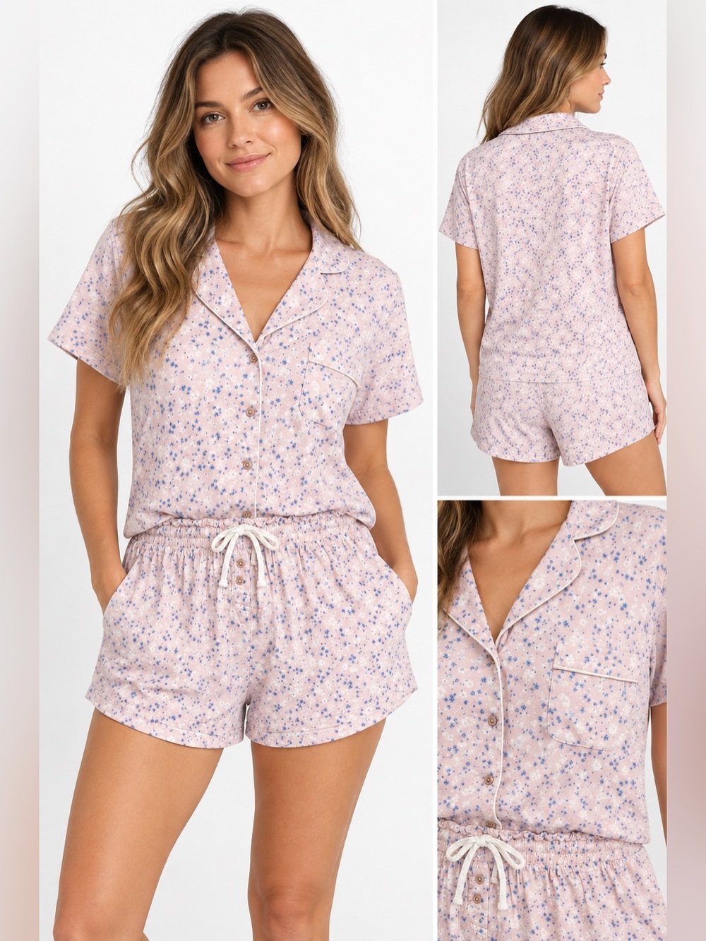 Splendid Super Soft Viscose Pink Floral Short Pajama Set – Size Large